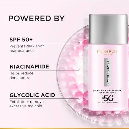 L'OREAL GLYCOLIC - BRIGHT ANTI-DARK SPOT DAILY UV FLUID  SPF50+ 